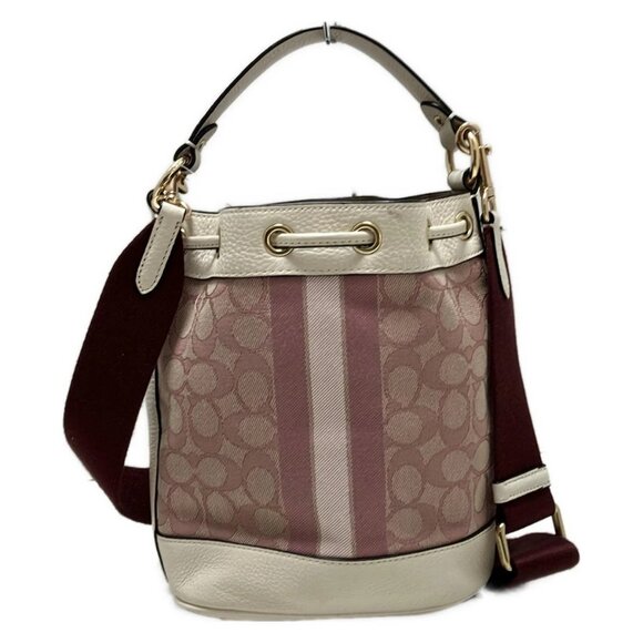 Auth COACH C7964 Pink Beige Cream Jacquard Leather - Handbag - Picture 3 of 9
